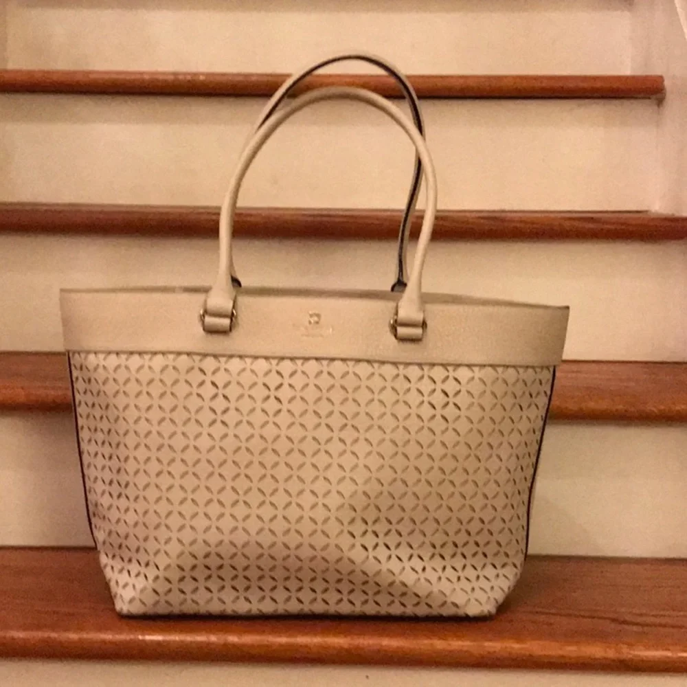 Elegant Cream Perforated Tote Bag - Women Bags